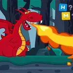 빨간 용이 불을 내뿜고 있는 그림자 숲 속의 장면