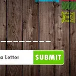 나무 배경에 점선과 Enter a Letter 입력칸, 녹색 SUBMIT 버튼을 포함한 이미지