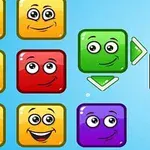 웃는 얼굴이 그려진 다양한 색상의 사각형 블록들이 있는 이미지