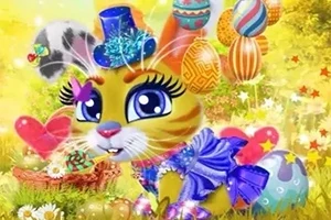 화려한 모자와 드레스를 입은 귀여운 동물이 알록달록한 배경 속에 장식된 모습