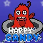 붉은 색의 귀여운 몬스터가 원형 플랫폼 위에 서 있으며, 파란색 배경에 별들이 있는 장면