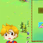 밝은 정원에서 직소 퍼즐 조각들과 어린 소년이 나와 있는 그림