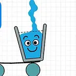 웃는 얼굴이 있는 유리잔에 물이 채워지고 있는 이미지