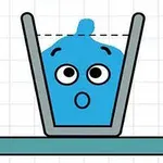 파란색 슬라임 모양의 캐릭터가 얼굴 표정을 짓고 컵 안에 들어있는 모습