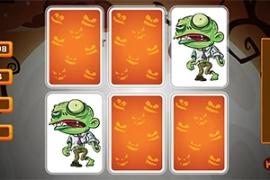 주황색 카드 배경에 만화 스타일의 좀비 캐릭터가 있는 이미지