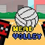 픽셀 스타일의 배경에서 두 캐릭터가 큰 공을 사이에 두고 있는 모습과 HEAD VOLLEY라는 글자가 있다