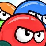 화난 표정을 짓고 있는 다섯 개의 색색의 둥근 캐릭터들