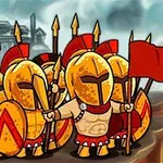 노란색 갑옷과 붉은 깃발을 든 병사들이 행진하고 있는 모습