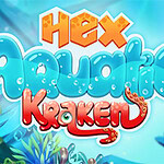 밝고 화려한 바다 배경 위에 Hex Aquatic Kraken 글자가 이미지 중심에 있는 그림