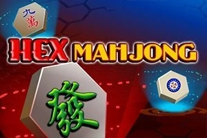 HEX MAHJONG이라는 텍스트와 함께 다양한 마작 타일이 있는 화려한 배경