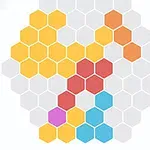 다양한 색상의 육각형들이 모여 있는 패턴으로, 노란색, 주황색, 빨간색, 파란색, 보라색이 포함되어 있다