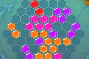 색상 블록들로 채워진 육각형 격자 패턴