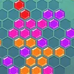 색상 블록들로 채워진 육각형 격자 패턴