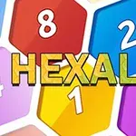 다양한 색상의 육각형 블록에 숫자가 적혀 있고, 중앙에 HEXALAU라는 글자가 있는 이미지