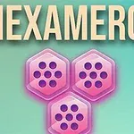 HEXAMERGE라는 텍스트와 함께 세 개의 분홍색 육각형 모양 아이콘이 있는 이미지