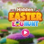 알록달록한 계란과 함께 Hidden Easter Egg Hunt라는 제목이 중앙에 있는 봄 풍경 배경