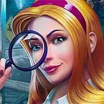 확대경을 들고 있는 금발 여성 캐릭터