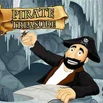 해적 모자를 쓴 남자가 보석 상자 앞에서 보물을 들고 있는 그림