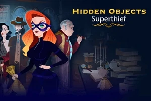 마스크를 쓴 빨간 머리 여성이 다른 세 명의 사람들과 함께 서 있으며, 배경에는 각종 물건들이 놓여 있다