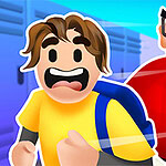 노란색 옷을 입은 남자가 도망가고 있고, 붉은 옷을 입은 남자가 쫓아오는 모습