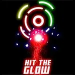 중앙에 붉은 빛을 발사하는 원과 다양한 색상의 원형 고리, 그리고 HIT THE GLOW라는 텍스트가 있는 이미지