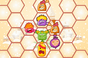 여섯 개의 다양한 표정을 가진 컬러풀한 가방들이 벌집 모양의 배경에 배치되어 있는 이미지