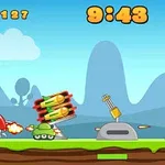 헬리콥터와 탱크가 만화 같은 풍경에서 미사일을 발사하는 장면