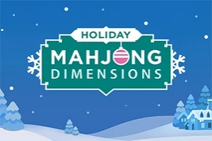 겨울 배경에 HOLIDAY MAHJONG DIMENSIONS라는 텍스트와 눈송이 장식이 있는 이미지