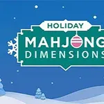 겨울 배경에 HOLIDAY MAHJONG DIMENSIONS라는 텍스트와 눈송이 장식이 있는 이미지