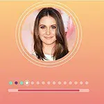 여성의 사진이 중앙에 표시된 핑크와 오렌지 그라데이션 배경 이미지