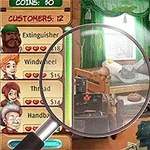 돋보기가 있는 복잡한 침실과 여러 물건들로 꾸며진 화면