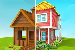 나무로 지은 집이 오른쪽에는 새롭고 화려하게 리모델링된 모습으로 표현되어 있습니다