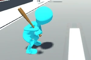 파란색 스틱맨 캐릭터가 야구 배트를 들고 있는 모습