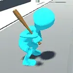 파란색 스틱맨 캐릭터가 야구 배트를 들고 있는 모습