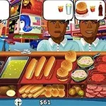 패스트푸드 트럭에서 손님들이 다양한 음식을 주문하고 있는 장면