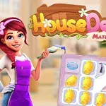 핑크 머리카락과 보라색 작업복을 입은 여성이 퍼즐 보드와 함께 서 있는 모습