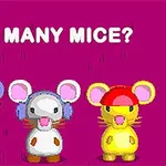 세 마리의 각기 다른 색상의 쥐가 모자와 헤드폰을 착용하고 있으며, 상단에 HOW MANY MICE?