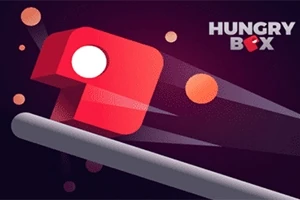 빨간색 정육면체와 흰색 원이 어두운 배경 위에 떠 있으며, 흰색 선과 주황색 원이 함께 배치되어 있다