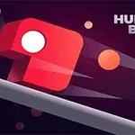 빨간색 정육면체와 흰색 원이 어두운 배경 위에 떠 있으며, 흰색 선과 주황색 원이 함께 배치되어 있다