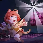 고양이 귀가 달린 어린 소녀가 어두운 방에서 겁에 질린 표정으로 도망치고 있으며, 뒤에는 창문 사이로 빛이 비치는 가운데 긴 머리의 그림자가 텔레비전에서 나오고 있다