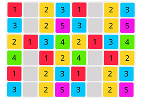 다양한 색상의 숫자 칸이 배열된 그리드