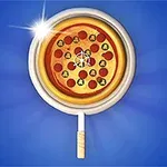 파란 배경에 확대경 속 피자 이미지