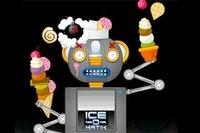 로봇을 도와 아이스크림 가게에서 맛있는 간식을 떠서 제공하세요