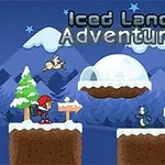 눈 덮인 지형과 이글루, 동물들이 있는 겨울 테마의 만화 스타일 장면