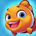 귀여운 만화 스타일의 웃고 있는 주황색 물고기