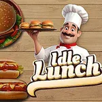 요리사 모자와 파란 의상을 입은 요리사가 여러 가지 음식을 들고 있는 모습과 함께 다양한 음식 이미지들이 주변에 배치되어 있는 장면