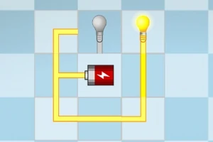 전구, 배터리, 회로가 있는 전자 회로 다이어그램