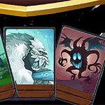 세 장의 카드에 각각 파란 개구리, 하얀 털이 많은 괴물, 검은 그림자 형상의 괴물이 그려져 있다