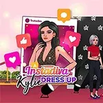 세 명의 스타일리시한 여성이 카펫 위에 서 있고, 왼쪽에는 패션 일러스트와 소셜 미디어 아이콘이 있는 이미지