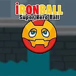 아이언맨 헬멧을 닮은 얼굴을 가진 둥근 캐릭터가 배경의 벽돌 벽과 물 위에 떠 있습니다